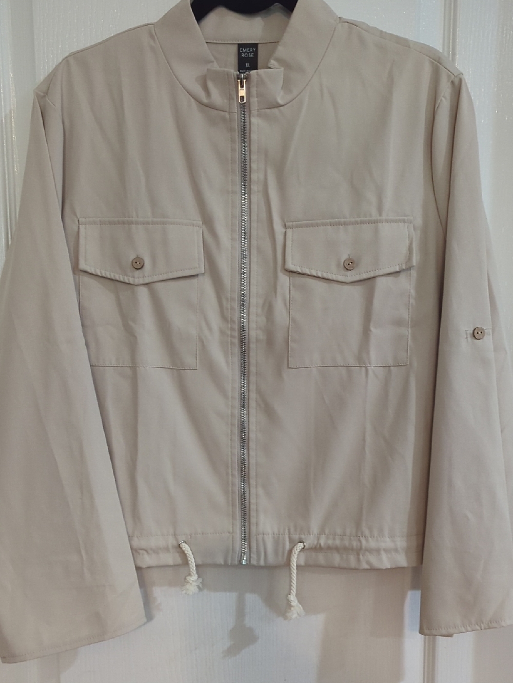 NWT Emery Rose Woman's s Beige Zip-Front Bomber Jacket Sz XL